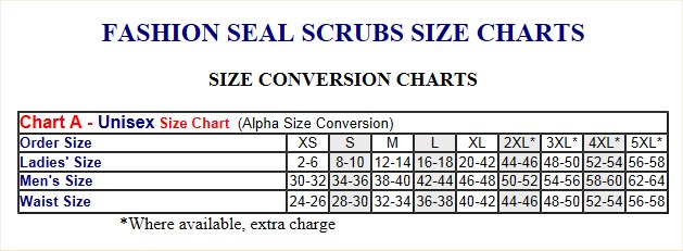 Fashion Seal Lab Coat Size Chart