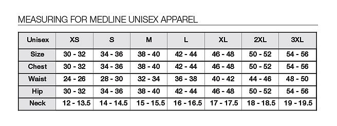 Medline Unisex Scrubs Size Chart